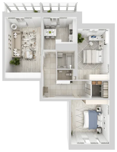 Планировка: 3-комнатная, 90.49 м², Спутник Сити
