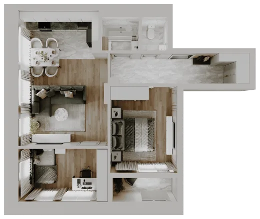 Планировка: 3-комнатная, 61.98 м², Парк Сити