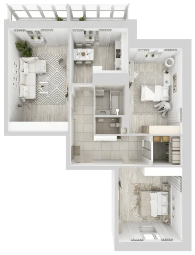Планировка: 3-комнатная, 90.49 м², Спутник Сити