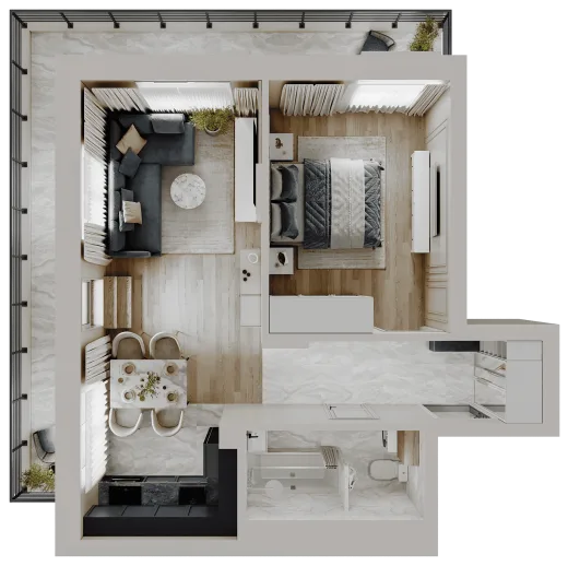Планировка: 2-комнатная, 59.41 м², Парк Сити