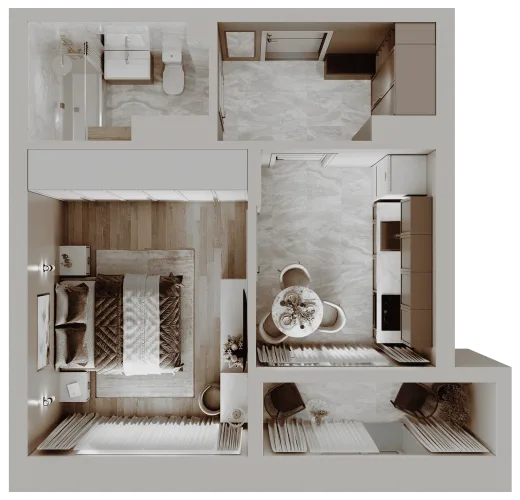 Планировка: 1-комнатная, 35.05 м², Парк Сити