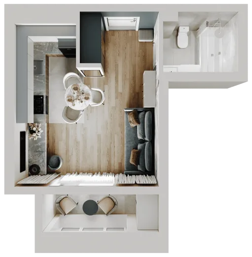 Планировка: 1-комнатная, 26.82 м², Парк Сити