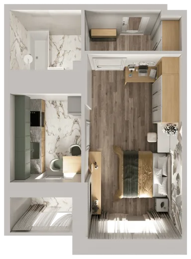 Планировка: 1-комнатная, 29.08 м², Южные резиденции