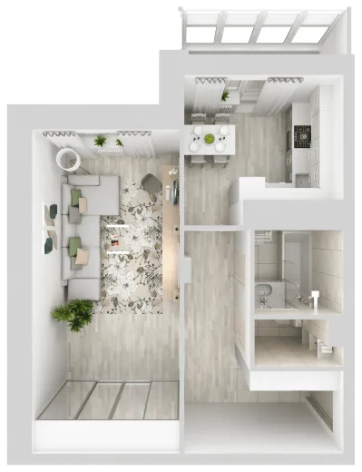 Планировка: 1-комнатная, 50.6 м², Спутник Сити